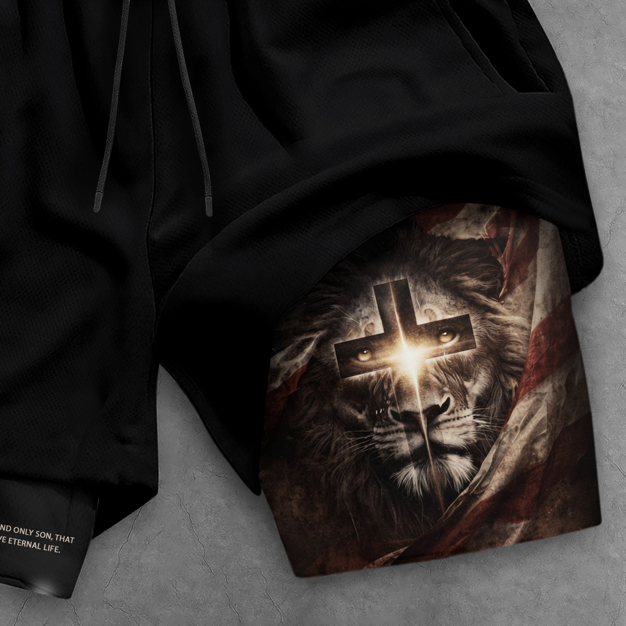 John 3:16 Bible Verse Men Christian Gym Shorts Lion of Judah Training Performance Gear