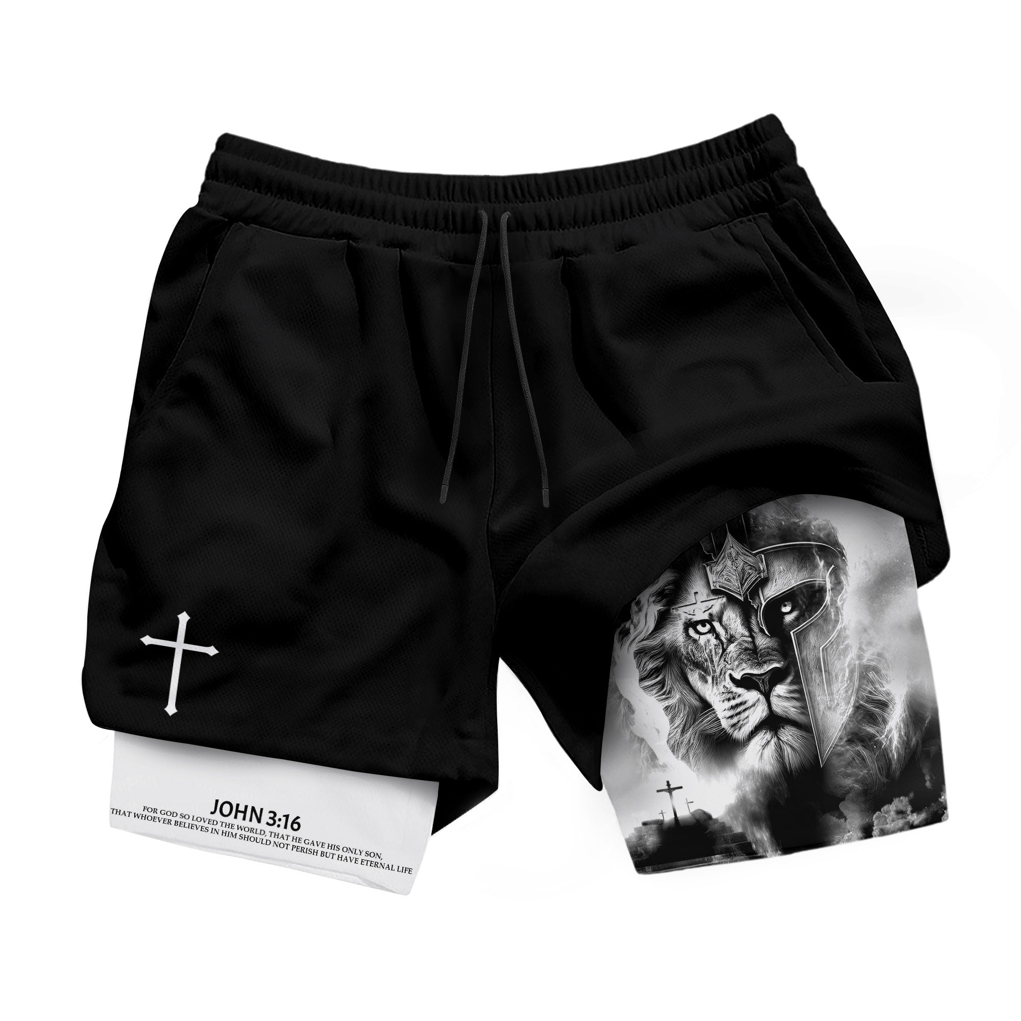 Lion of Judah Christian Shorts for Men Warrior Cross John 3:16