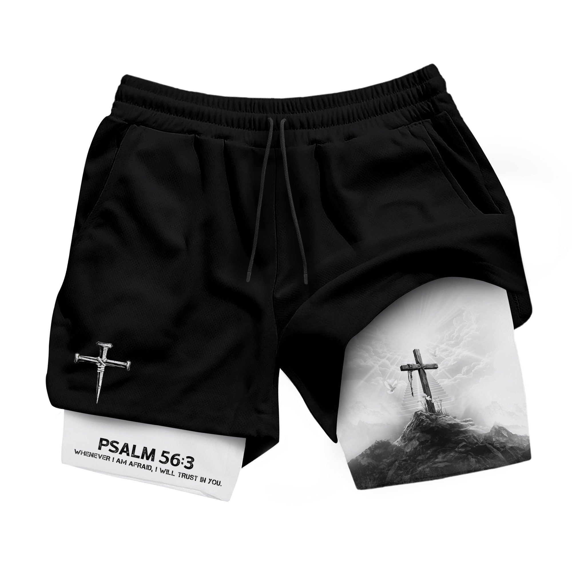 Psalm 56:3 Cross on the Mountain Christian Gym Shorts