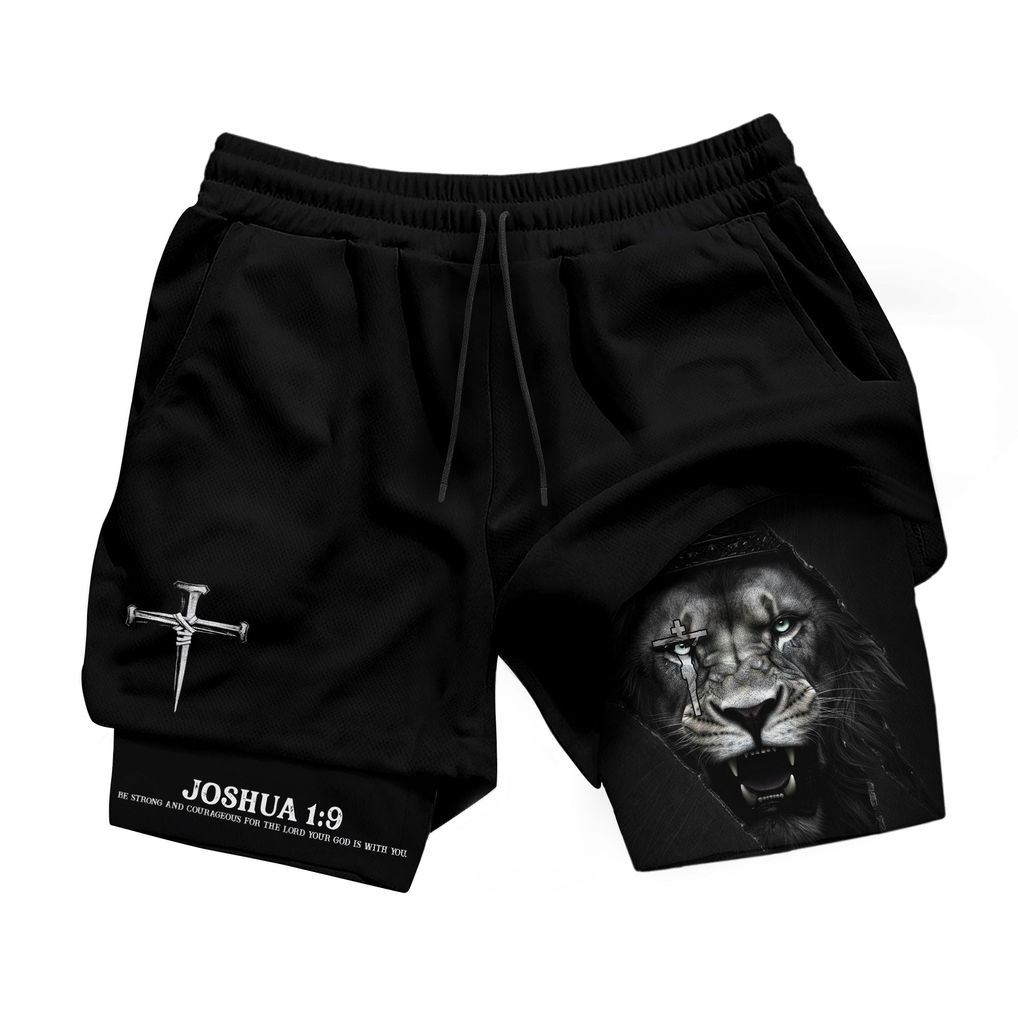 Joshua 1:9 Christian Gym Workout Shorts Men Lion of Judah Bible Verse Activewear