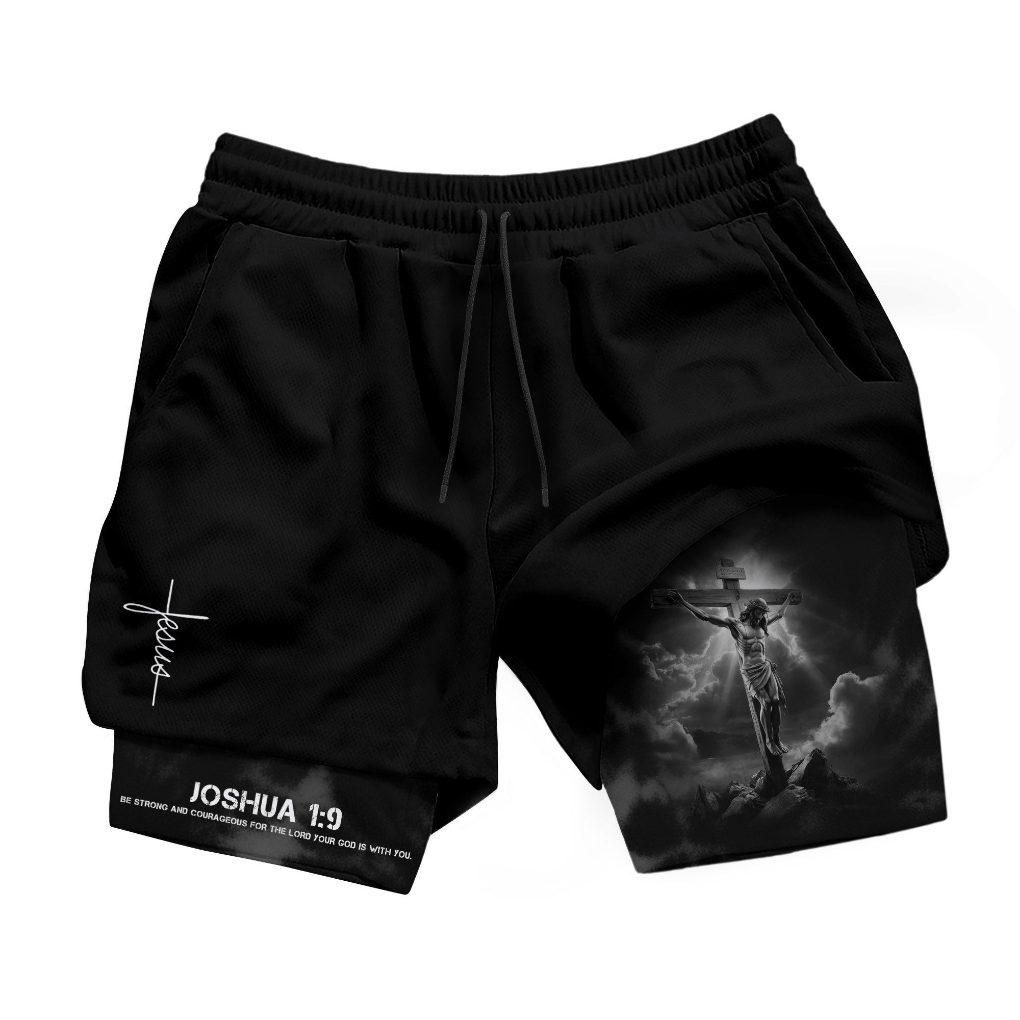 Joshua 1:9 Christian Gym Workout Shorts Men Jesus Cross Bible Verse Religious