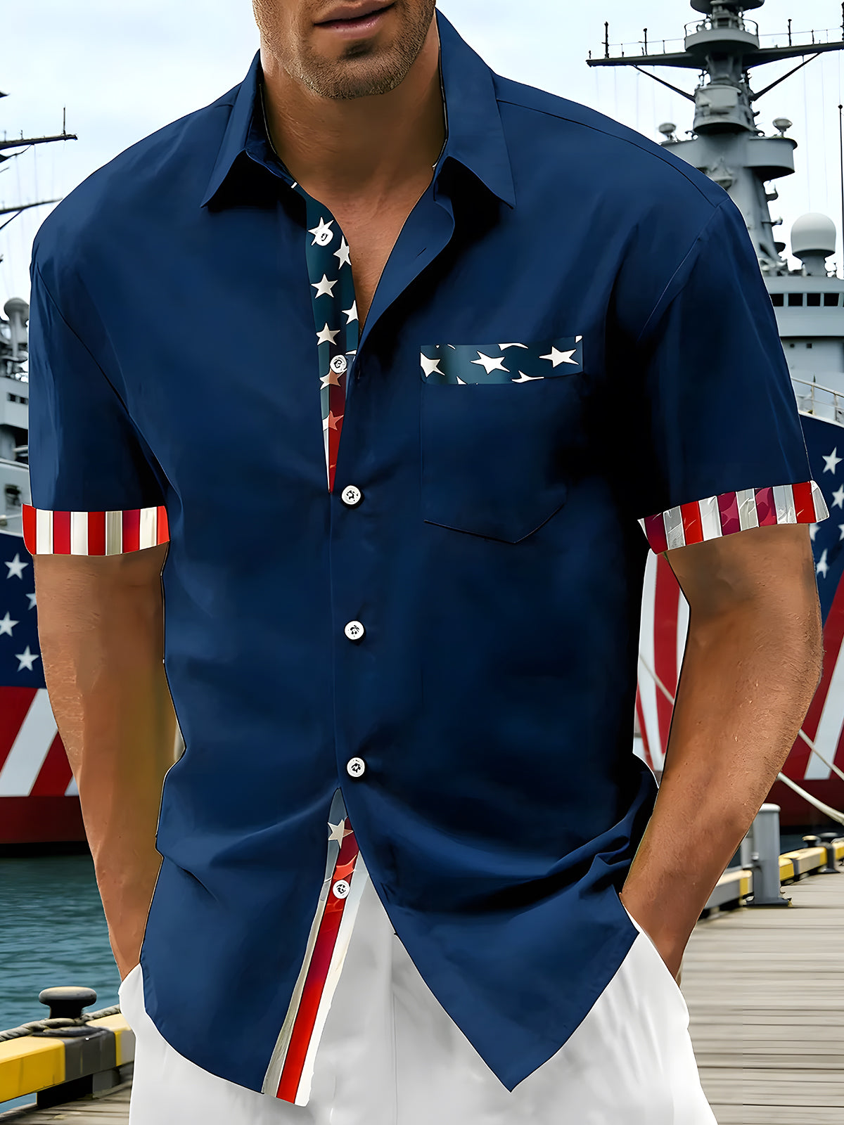 Independence Day Men's Pocket Short Sleeve Shirts